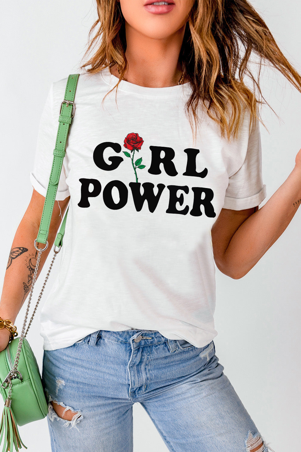 GIRL POWER Rose Graphic Tee Shirt