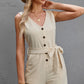 Button Front Belted Sleeveless Romper