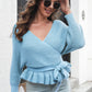 Tie Waist Ruffle Hem Sweater