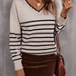 Striped V-Neck Drop Shoulder Sweater