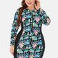 Plus Size Floral Zip Up  Long Sleeve One-Piece Swimsuit