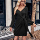 Asymmetrical Surplice Puff Sleeve Mini Dress