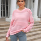 Round Neck Openwork Long Sleeve Pullover Sweater