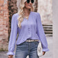 Eyelet V-Neck Flounce Sleeve Blouse