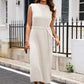 Round Neck Tie Belt Slit Sleeveless Sweater Dress