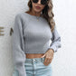 Cropped Round Neck Raglan Sleeve Ribbed Pullover Sweater