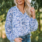 Floral Notched Balloon Sleeve Blouse