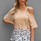 Leopard Asymmetrical Neck Cold-Shoulder Blouse