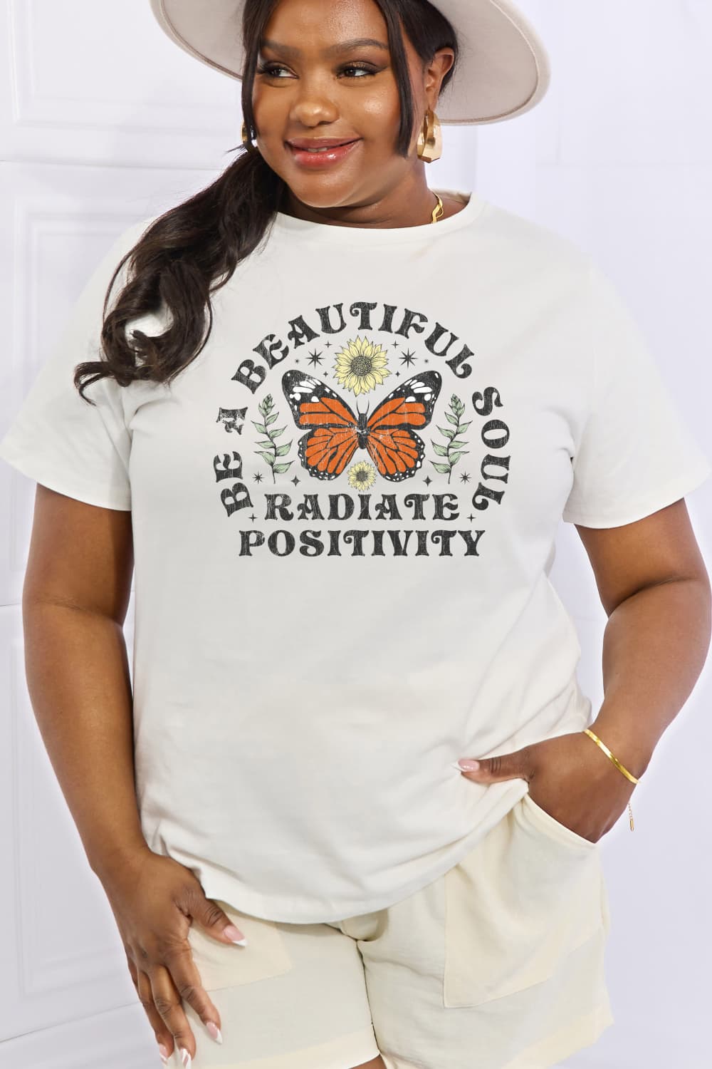 BE A BEAUTIFUL SOUL RADIATE POSITIVITY Graphic Cotton Tee