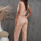 Animal Print Capped Sleeve Jogger Jumpsuit with Pockets