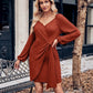 Asymmetrical Surplice Puff Sleeve Mini Dress