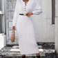 Decorative Button Notched Dropped Shoulder Sweater Dress