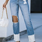 Contrast Distressed High Waist Jeans