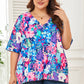 Floral Center Seam V-Neck Blouse