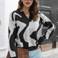 Two-Tone Johnny Collar Dropped Shoulder Pullover Sweater