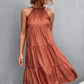 Woman wearing Brick Color Grecian Tiered Sleeveless Midi Dress