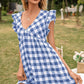 Plaid Butterfly Sleeve Deep V Dress