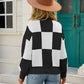 Checkered Round Neck Dropped Shoulder Sweater
