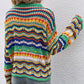 Rainbow Stripe Openwork Flare Sleeve Knit Top