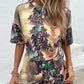Printed Round Neck Dropped Shoulder Half Sleeve Top and Shorts Set