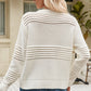 Round Neck Openwork Long Sleeve Pullover Sweater