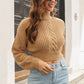 Cropped Mock Neck Cable-Knit Pullover Sweater