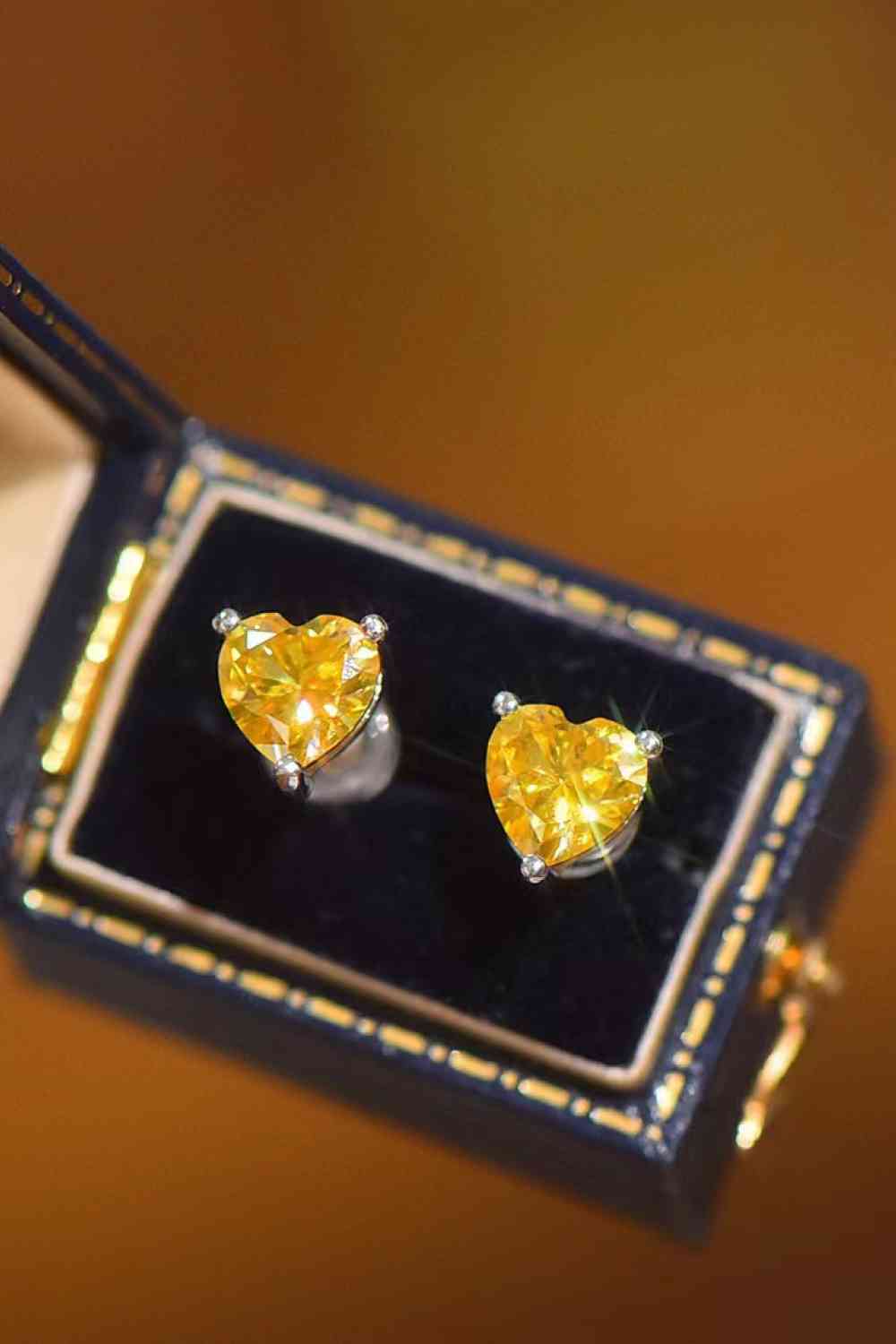 2 Carat Yellow Heart Moissanite Platinum-Plated Earrings