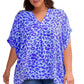 Plus Size Printed Notched Neck Half Sleeve Top