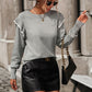 Round Neck Ruffle Trim Long Sleeve Pullover Sweater