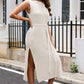 Round Neck Tie Belt Slit Sleeveless Sweater Dress