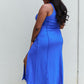 Notch Neck Maxi Dress with Slit in Cobalt Blue