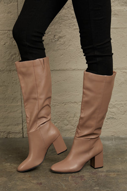 Block Heel Knee High Boots in Mocha