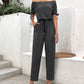 Off-Shoulder Tie Cuff Jumpsuit with Pockets