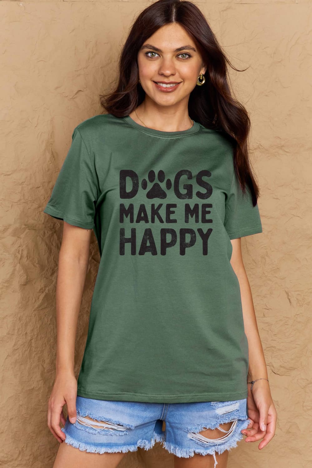 DOGS MAKE ME HAPPY Graphic Cotton T-Shirt