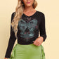 Butterfly Graphic Long Sleeve Cropped Top