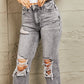 Acid Wash Distressed Cropped Straight Jeans