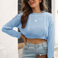 Cropped Round Neck Dropped Shoulder Pullover Sweater