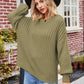 Ribbed Drop Shoulder Lantern Sleeve Sweater