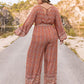Plus Size Printed V-Neck Tie Front Balloon Sleeve Jumpsuit