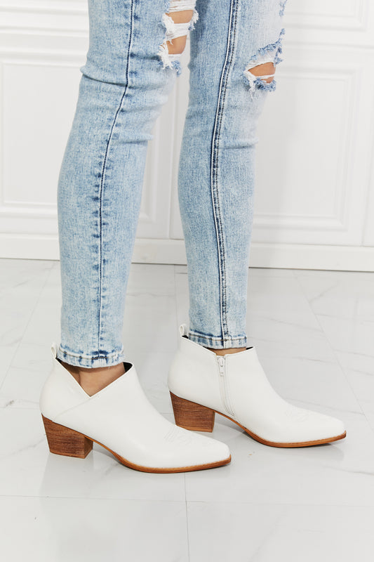 Embroidered Crossover Cowboy Bootie in White