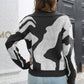 Two-Tone Johnny Collar Dropped Shoulder Pullover Sweater