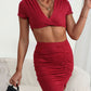 Woman wearing Red Cropped Top & Ruched Mini Skirt Set
