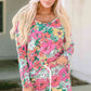 Floral Round Neck Top and Drawstring Shorts Set