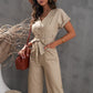 Button Front Belted Cropped Jumpsuit with Pockets