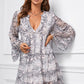 Printed Notched Neck Flare Sleeve Tiered Dress