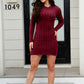 Cable-Knit Round Neck Long Sleeve Mini Sweater Dress