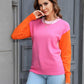 Round Neck Contrast Color Dropped Shoulder Sweater