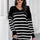 Striped V-Neck Drop Shoulder Sweater Dress