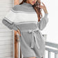 Contrast Tie Front Long Sleeve Sweater Dress
