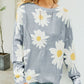 Daisy Print Openwork Round Neck Sweater